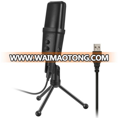 USB microphone for PC computer handheld karaoke microphone with desktop stand, 3.5mm audio port and volume control